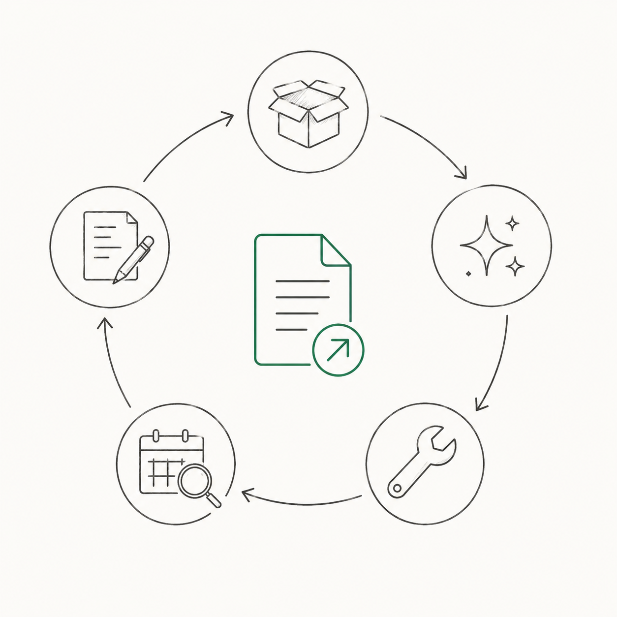 VMP update lifecycle shown as a circular diagram with five triggers (new equipment, regulatory change, process change, periodic review, VMP update) feeding a central versioned controlled document